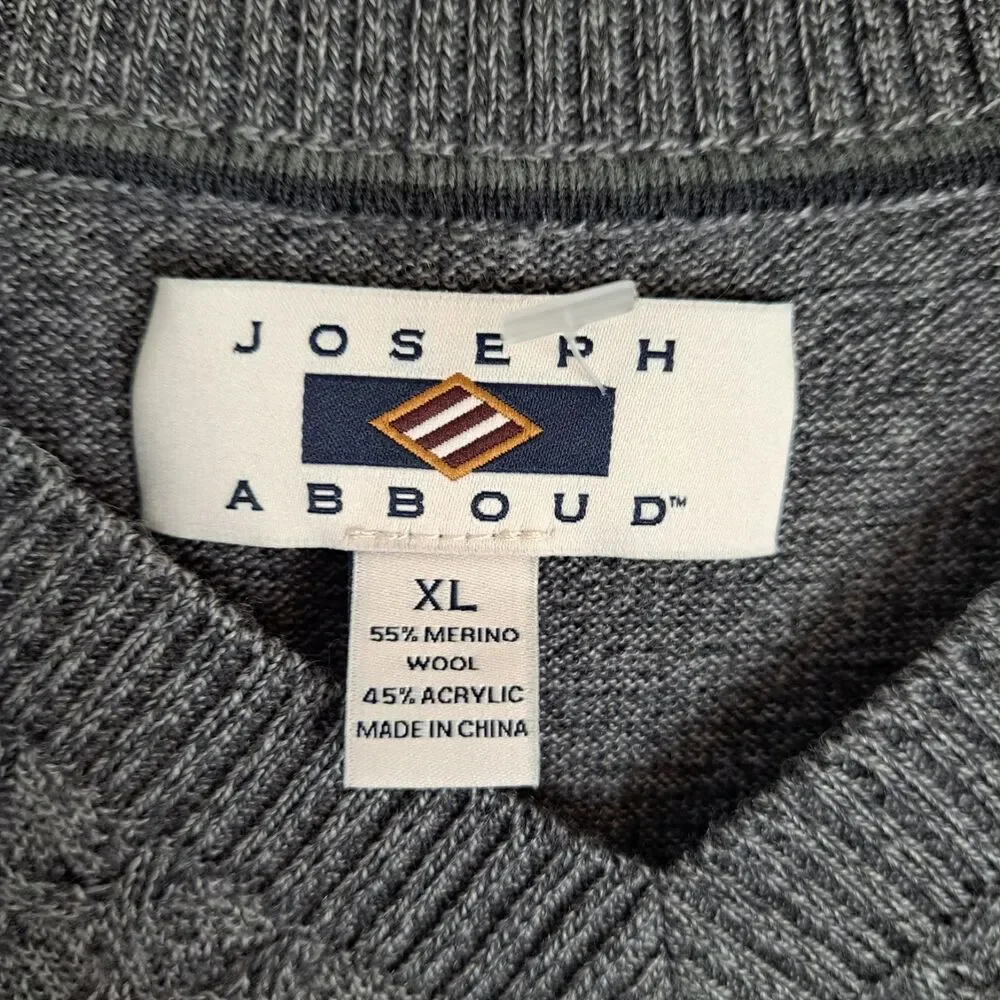 Joseph Abboud Merino Wool Blend V-Neck Sweater XL Gray & Brown Lot of 2